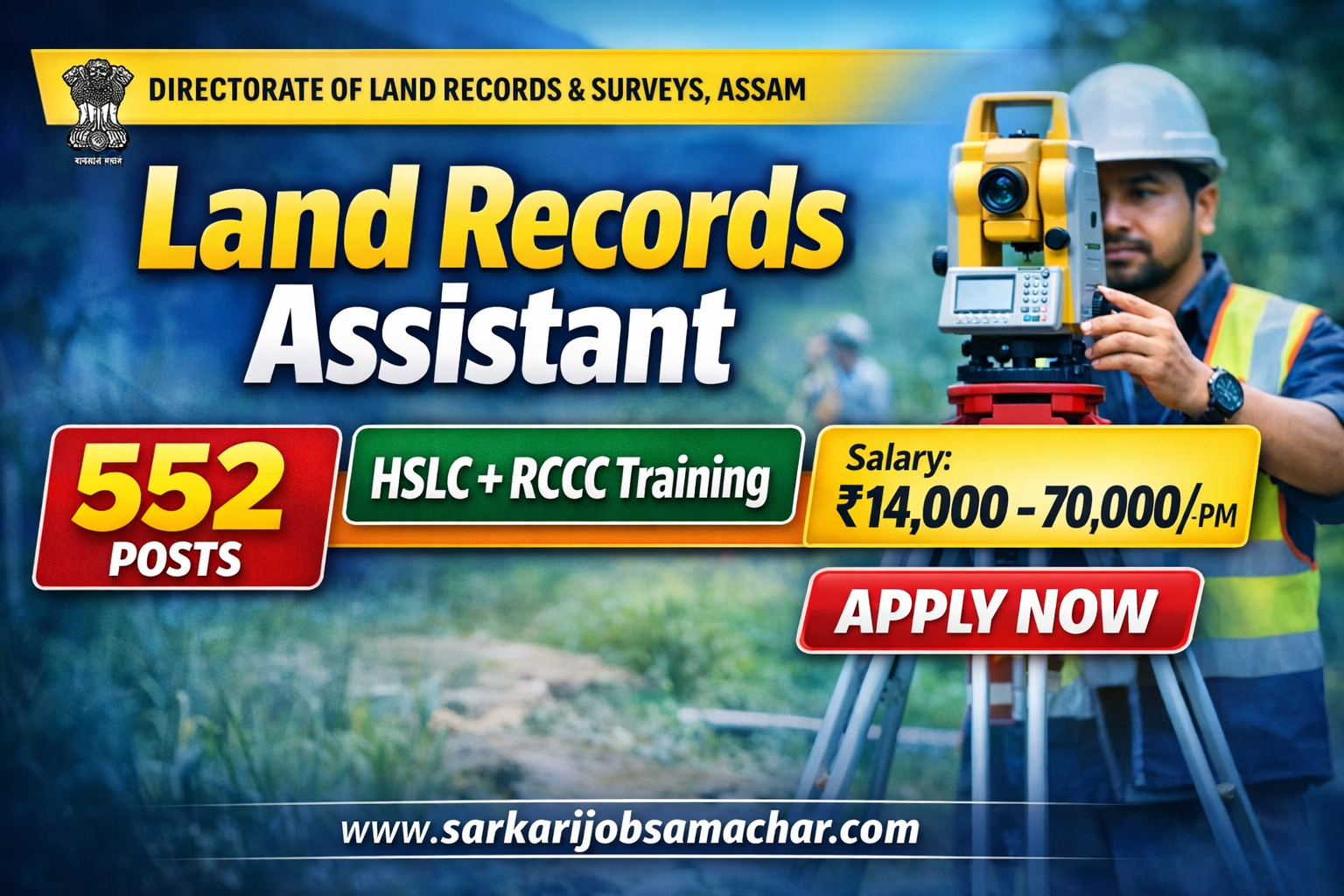 Directorate of Land Records & Surveys Assam Land Records Assistant (DLRS) Recruitment 2026 – Apply Online for 552 Posts